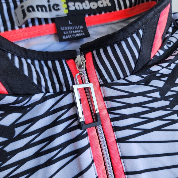 Jamie Sadock Sleeveless Zip Golf Top Pink Black Print Stretch Performance L - Picture 10 of 12